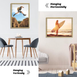 HLiWEGNS Matte Gold 18x24 Frame Set of 3 - Vintage 18 x 24 Poster Frame with Plexiglass for Wall Gallery Display, 18x24 Picture Frame for Puzzles, Artwork, Photos and Posters - Ideal Christmas Day