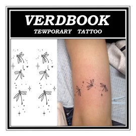 VERDBOOK Waterproof Temporary Tattoos: 2-Sheet Tattoo Kit with Realistic Body Stickers, Semi-Permanent Tattoos for Adults Lasting 7-15 Days – Safe for Men & Women, Dragonfly Stars​