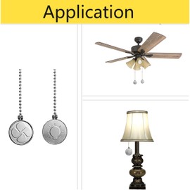 TWDRTDD Ceiling Fan Pull Chains Ornaments, 2 Pieces 12-inch Long Pull Chain Connector,Antique Brass Bulb Fan Pattern of Coin Shape Pull Chain with 3mm Diameter Copper Beaded Ball (2, Brushed Nickel)