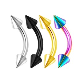 KJM Fashion Stainless Steel Banana Barbell Eyebrow Earrings 1.6 mm 14 g Pack of 4