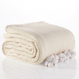 RAYME TEKSTIL Premium Muslin Blanket California King, Pure 100% Turkish Cotton Soft Airy Light Gauze Throw Blankets, Made in Turkiye (Natural, California King Size (95" x 125" inch))