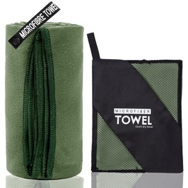ZIUDBOC Microfiber Travel Towel, Soft Lightweight Quick Dry Towel, Super Absorbent Compact Travel & Sports & Beach Towels for Camping, Backpack, Gym, Swimming, Yoga, Hiking (XS:12"×24" -ArmyGreen)