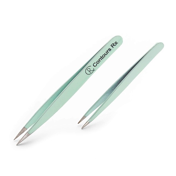 Contours Rx Precision Tweezers - 3in & 4in Stainless Steel Needle Nose Tweezers for Eyebrows, Facial Hair & Placing Lashes -For Precise Placement of Lids by Design Correcting Strips (Combo Pack of 2)