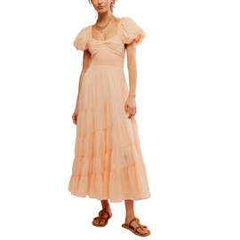 Free People Women's Short Sleeve Sundrenched, Almost Apricot Large