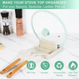 1Pc White Spoon Rest with Lid, Spoon Rest Holder for Kitchen Counter Foldable Pan Lid Organizer Stand Perfect for Placing spoons, pot lids, Spatulas, Utensils, Ladle, Tongs, Beige