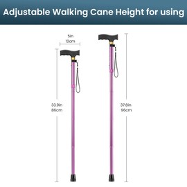 38 inch Foldable Cane Extendable Length for Men & Women Walking Cane Heaty Duty Lightweight Aluminum Cane for Senior People Walking Traveling(Purple)
