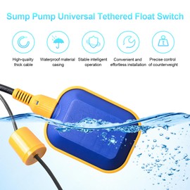 OELFFOW (With Counterweight) Sump Pump Universal Tethered Float Switch AC 15A 110~250V Piggyback Style Plug with 10 Feet Cord, Used in Sewage Pump, Water Tank, Septic Tank Pump, etc.