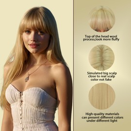 MaxlaceWig Long Blonde Wig with Bangs for Women, 28 Inch Synthetic Straight Blonde Wig for Girls Natural Looking Guleless Heat Resistant Fiber Wig for Daily Party Use Blonde Colorful Cosplay Wig