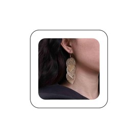 Inateannal Boho Chandelier Leaf Earrings Gold Hollow Leaf Dangle Earrings Filigree Long Leaf Earrings Metal Leaf Hook Earrings Vintage Leaf Drop Earrings Jewellery for Women and Girls, Zinc, No