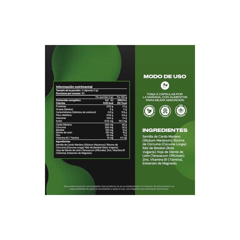 Liver Booster Cardo Mariano, Cúrcuma, Zinc y Vitamina B1 VITAL