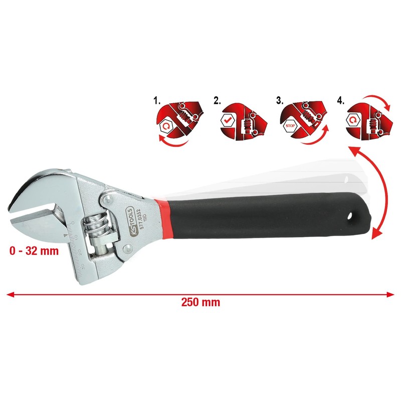 KS Tools 577.0352 Ratchet Adjustable Spanner 0-32mm