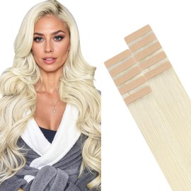 HOTBANANA Tape in Hair Extensions, 24 Inch 10pcs Ivory Blonde Tape in Real Remy Human Hair Extensions Straight