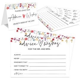 EMNAPH Wildflower Advice and Wishes for the Mr and Mrs - 50 Packs Wedding Advice Cards Bridal Shower Game Cards Reception Guest Book for Bride Groom Newlywed Engagement Party Decoration -A02