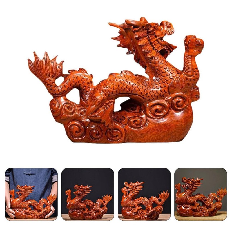 Baluue Creative Chinese Dragon Ornament Wooden Dragon Statue Decor for