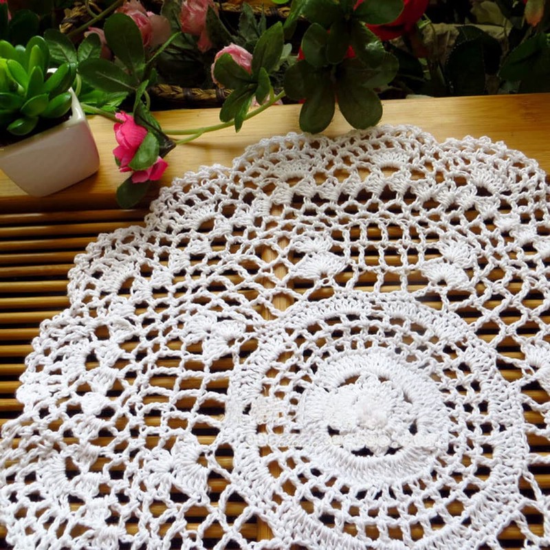 Lelefly Cotton Handmade Crochet lace Table Runners Round Tablecloth Doilies