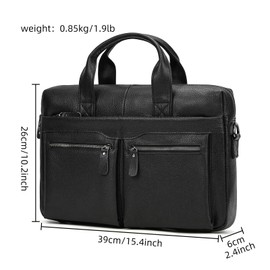 LUUFAN 15.6inch Leather Briefcases Laptop Messenger Bags Business Satchel Office Travel Computer Handbag Shoulder Bag for Men (3318-Black)