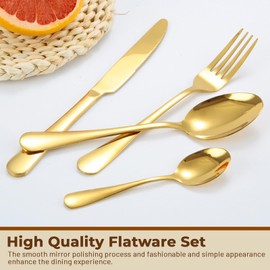 24 Piece Hanging Flatware Set, Stainless Steel Utensils Set with Stand,Eating Tableware Set Include Fork Knife Spoon Set,Cutlery Set Service for 6,Dishwasher Safe (Gold)