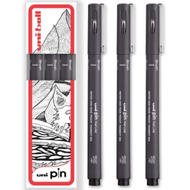 uni-ball PIN Fineliners | Fine Tipped Writing Pens | Water & Fade Resistant Ink | Ideal for Sketching, Scrapbooking, Outlining, Art, Technical Drawing | In Gift Box (Dark Grey - Brush, 3)