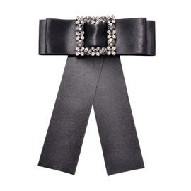 YYBONNIE Women Rhinestone Long Neck Bow Tie Pin Brooch Classic Black Ribbon Bowknot Necktie Jabot Collar Neck Tie