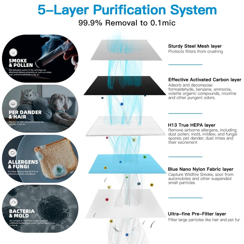 Aircillin Air Purifier AP0801 Replacement Filters 2-Pack, H13 True HEPA