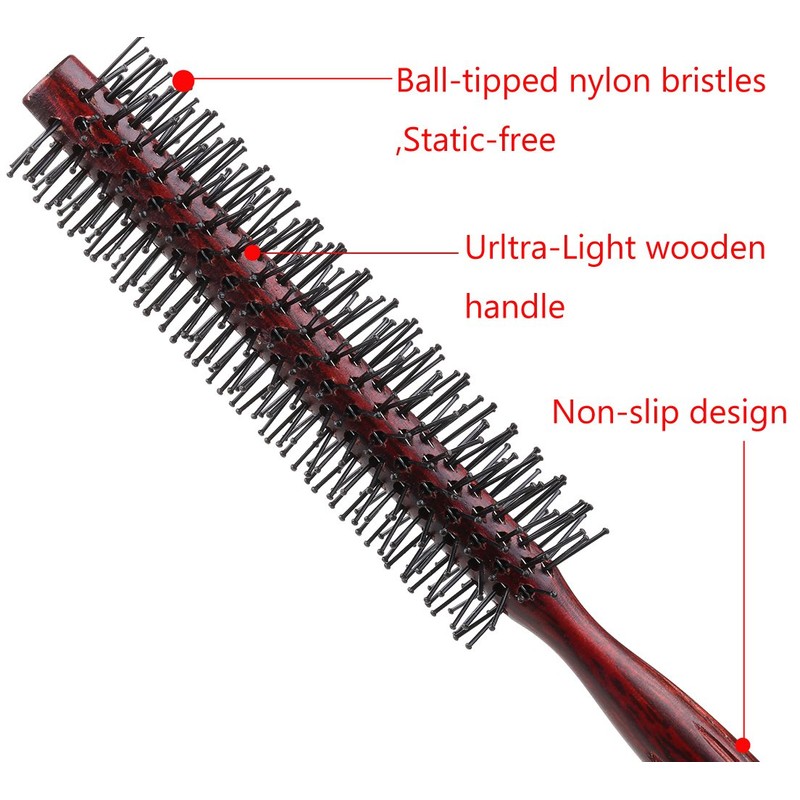 Small mini round hair brush with nylon bristles for short