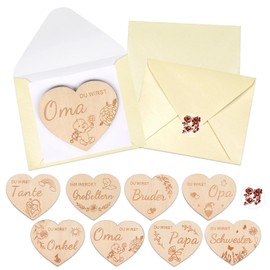 HOWAF Pregnancy announcement ideas with 8 wooden hearts, pregnancy announcement pregnancy baby announcement | Du wirst Opa/Oma/Du wirst Papa/Tante/Uncle/Bruder/Schwester| Envelopes Stickers