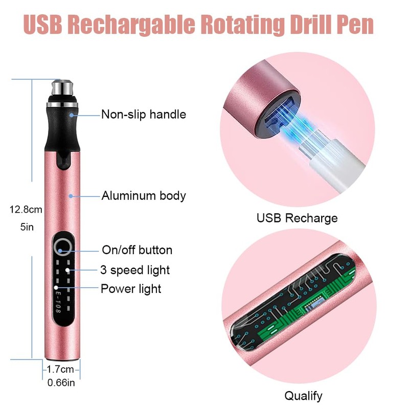 3-Speed Cordless Mini Drill Pen With 8 Small Drill Bits,Rechargeable