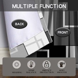 MCALK Dark Grey Blackout Kitchen Curtains Tiers and Valances Set 3 Piece for Windows Geometric Modern Art Kitchen Window Curtains Set,Grey and Black Valances for Living Room(36" Tiers Set)