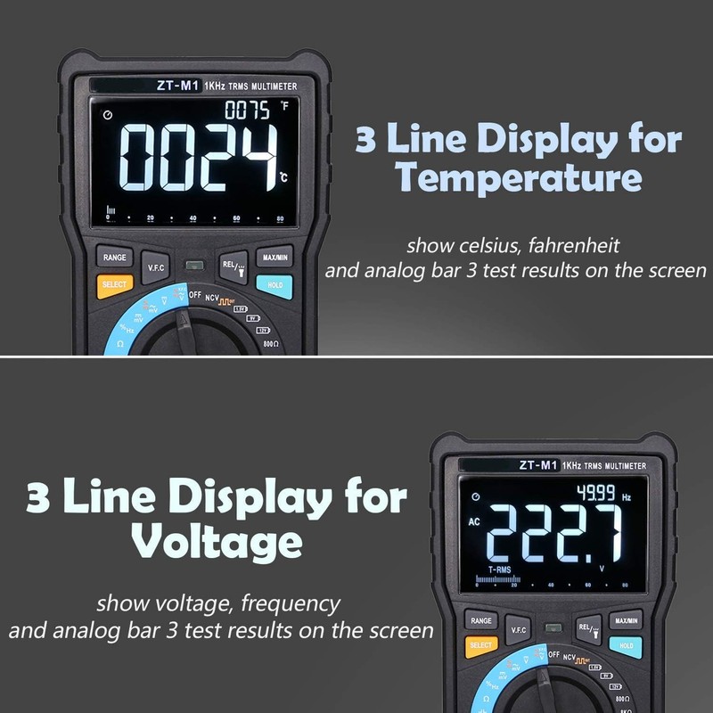 Auto Ranging Digital Multimeter TRMS 6000 with Battery Alligator Clips