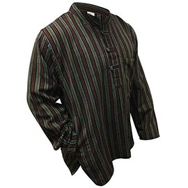 Shopoholic Fashion Mens Striped Grandad Shirt (L,Green)