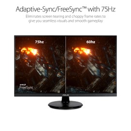 ASUS 27” 1080P Monitor (VA27DQ) - Full HD, IPS, 75Hz, Speakers, Adaptive-sync/FreeSync™, Low Blue Light, Flicker Free, VESA Mountable, Frameless, HDMI, VGA, DisplayPort, Tilt Adjustable, BLACK