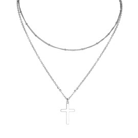 Eigso Men's Cross Necklaces Stainless Steel Chain Necklace for Men Women Gold Cuban Chains Necklaces, Stainless Steel, No Gemstone