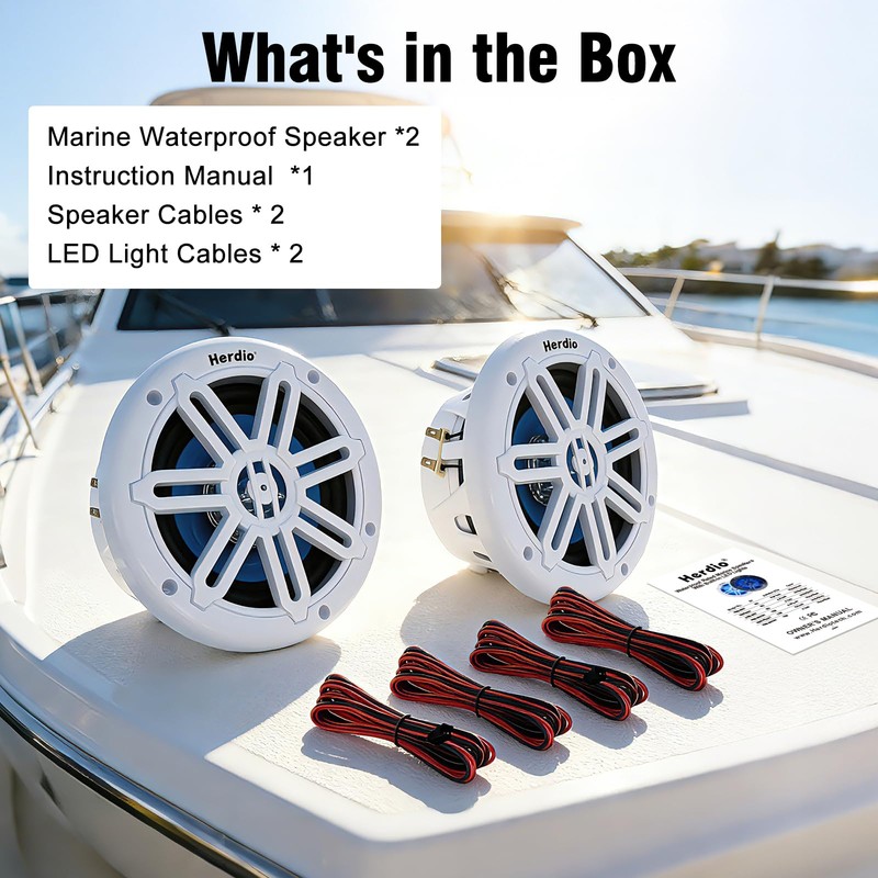 6.5" 350W Marine Speakers - IP66 Waterproof Coaxial Audio, with