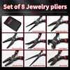 WISEUP 8-Piece Mini Pliers Set，Needle, Round, Flat, Long, Bent Nose,