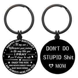 Son Gifts from Mom - To My Son, 16-21th Adult Teen Boy Birthday Graduation 2025 Present Ideas - Unique & Funny Boys Keychain (20th Birthday)