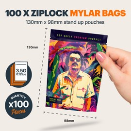 Funky Pablo - 100 x Cali Packs 3.5g bag, Aluminium Foil lined Mylar bags 3.5g, Ziplock Smell proof bag, Baggies 3.5g, Stand up pouches (9.8cm x 13cm) 3.5 packs