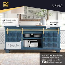 Rio Salto Mini Gold Barn Door Hardware Kit with 2 Handles, Double Pannel Cabinet Rollers DIY Track for Sliding Furniture (Light Gold, 8FT Track Kit (Double Door)