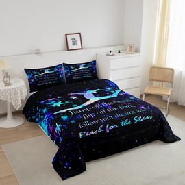 Gymnasts Silhouette Kids Comforter Set Twin Size,Starry Sky Galaxy Romantic Bedding Set,Girls Boys Adults Home Decor,Gymnastics Dance Lovers Down Comforter,Blue Dreamy Duvet Insert,1 Pillowcase