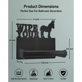 Donkey Toilet Paper Holder Wall Mounted, Bathroom Decorative Metal Toilet Paper Mega Roll Holder, Rustproof Matte Black Toilet Paper Roll Dispenser for Kitchen Washroom