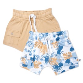 HonestBaby 2-Pack Cargo Shorts 100% Organic Cotton for Infant Baby and Toddler, Boys, Girls, Oahu Oasis, 24 Months