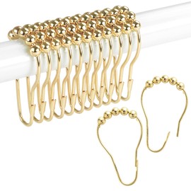 Ansxiy Shower Curtain Hooks Rings Rust Resistant Metal Shower Curtain Hooks Rings for Bathroom Shower Rods Curtains - Set of 12, Golden