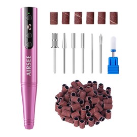 AIRSEE NH4 Electric Cordless Nail Drill Rechargeable 25000 RPM E-File for Manicure Pedicure Acrylic Polish Gel Remover Professional Portable Fingernail Grinder HD Screen 56 Sanding Bands 6 Bits Pink