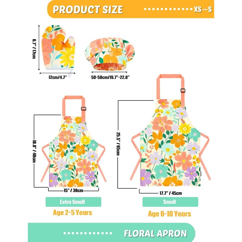 WERNNSAI Floreale Set Chef per Bambini - Impermeabile Bambini Grembiule