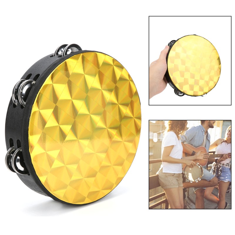 Hand Tambourine Double Row Percussion Polyester Drum Skin Solid Wood