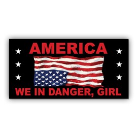 Magnetic America We in Danger Girl Sticker in Distress Upside Down US Flag American Magnet Black, Indoor and Outdoor Use, for Bumper, Refrigerator, Cruise Door, Car, Truck 7.5x3.75in