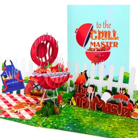 HEARTAGS- Birthday Card For Men, 6x8 in Master Grill Pop Up Birthday Card For Husband, Dad, Him, Son, Boyfriend, Brother, Grandpa, BBQ Happy Birthday Popup Cards From Wife, Daughter With Envelope