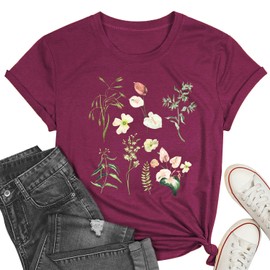 Women Vintage Flowers Shirt Floral Graphic Tees for Women Casual Boho Floral Printed T-Shirt