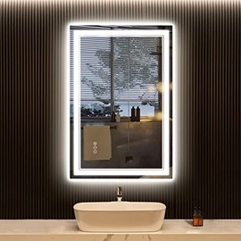 Awandee LED Mirror for Bathroom 20 x 28 Inch, Lighted Vanity Mirror with Backlit + Front-Lighted, Dimmable Bathroom Mirror with 3 Colors Lights, Anti-Fog, Shatter-Proof, Memory, Horizontal/Vertical