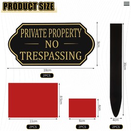 Amyhill Private Property No Trespassing Sign with Stake, 7.09 x 3.54 Inches Self Adhesive Modern Design Garden Statement Plaque Warning for Garden Indoor Outdoor Use(2 Set)
