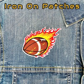 AAVEDGE Fire Football Iron On Patches for Clothes, Premium Embroidered Fabric Appliqué, Flame Sports DIY Durable Iron On Patches for Clothing, Jeans, Backpacks, Jackets, Hats, Sportswear & Bags